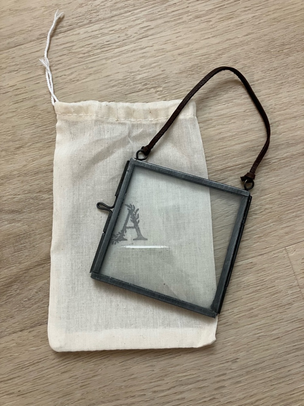 Square Glass Hanging Frame with Brown Leather Strap
